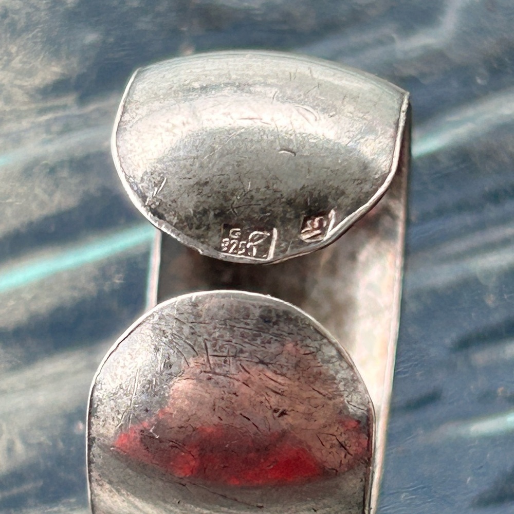 Vintage Stamped Signed Sterling Silver Wide Cuff Adjustable Ring - Picture 12 of 13